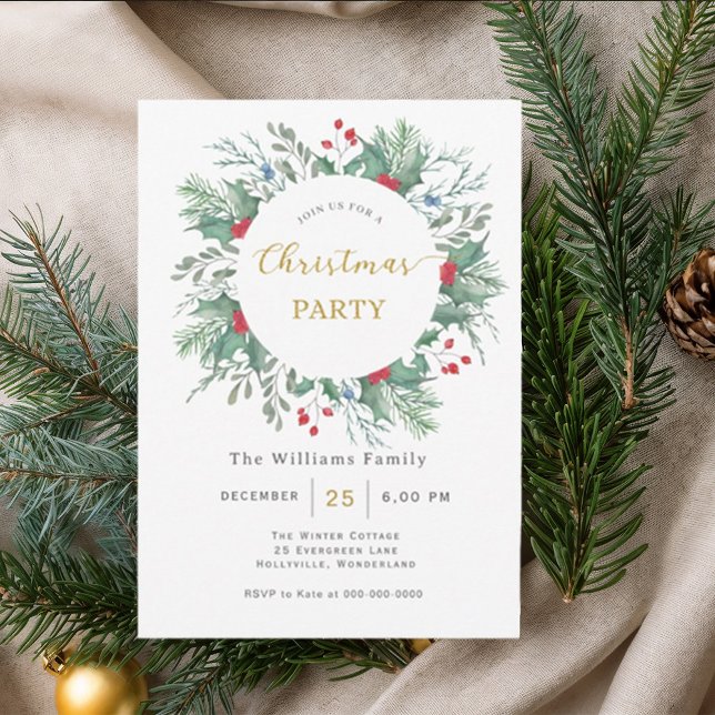 Invitation Christmas Greenery Watercolor Celebration Invitati (Créateur téléchargé)