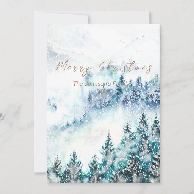 Invitation Christmas heavy snow pine (Devant)