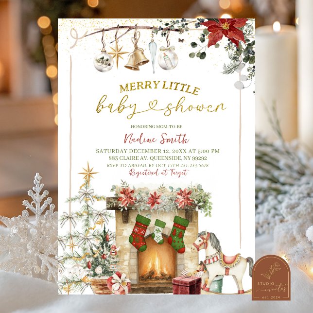 Invitation Christmas Holiday Fireplace Baby Shower (Créateur téléchargé)