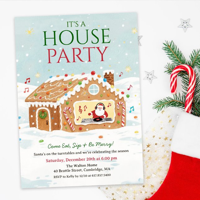 Invitation Christmas Holiday House Party Gingerbread House (Créateur téléchargé)