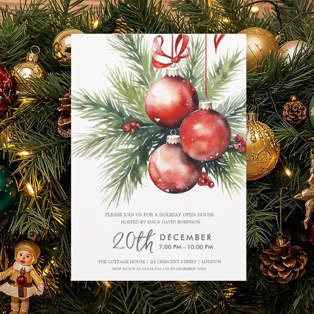Invitation Christmas Holiday Open House Hand Painted Baubles  (Christmas Holiday Open House Hand Painted Baubles Invitation)