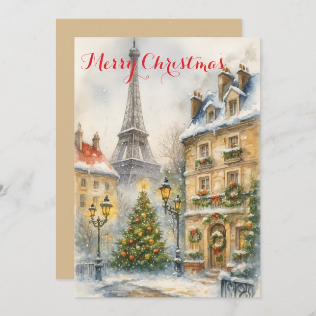 Invitation Christmas in Paris Eiffel Tower Winter Personalize (Devant / Derrière)