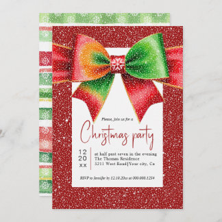 Invitation Christmas large red and green bow holiday party