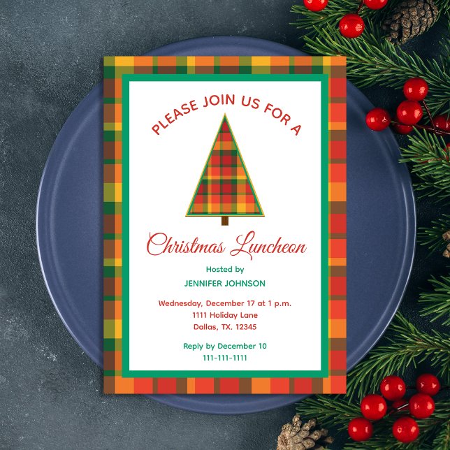 Invitation Christmas Luncheon Colorful Plaid Christmas Tree (Créateur téléchargé)