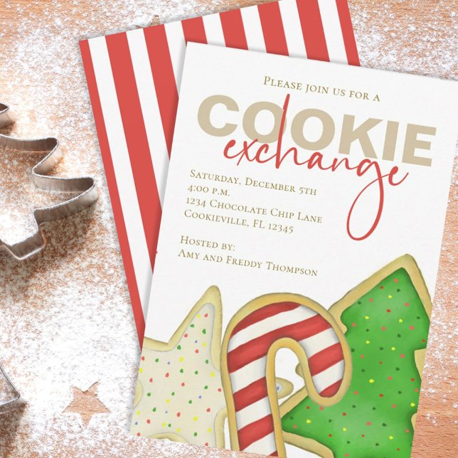 Invitation Christmas mignon Whimsical Sweet Cookie Exchange (Cookie exchange holiday Christmas cookie cutout invitations. )