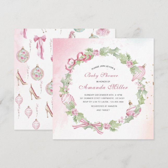 Invitation Christmas Nutcracker Ballet Pink watercoInvitation (Devant / Derrière)