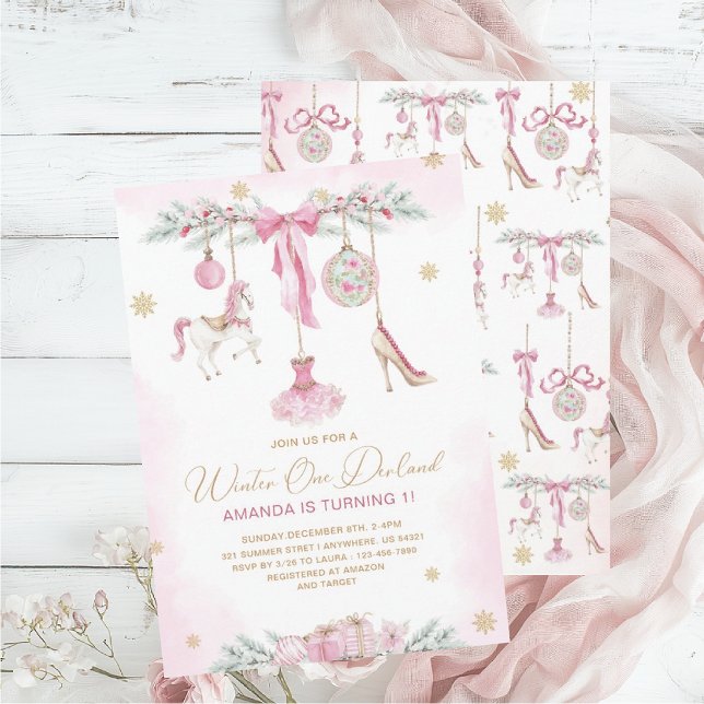 Invitation Christmas Nutcracker One DerLand pink ballet baby  (Créateur téléchargé)