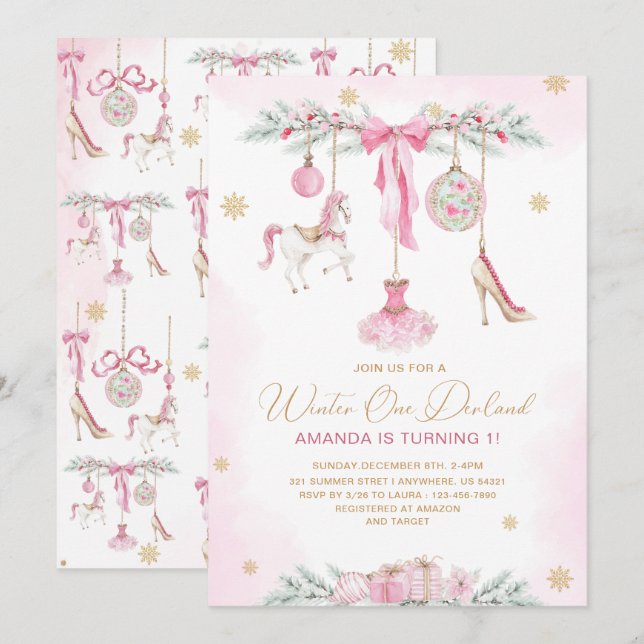 Invitation Christmas Nutcracker One DerLand pink ballet baby  (Devant / Derrière)