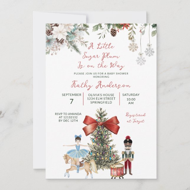 Invitation Christmas Nutcracker Winter Floral Baby Shower (Devant)