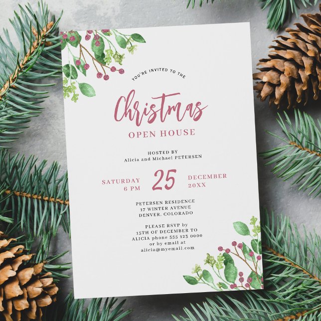 Invitation Christmas Open House moderne verdure fête de vacan (Créateur téléchargé)