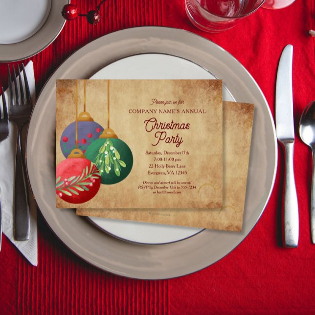 Invitation Christmas Ornaments on Parchment Elegant Party (Créateur téléchargé)