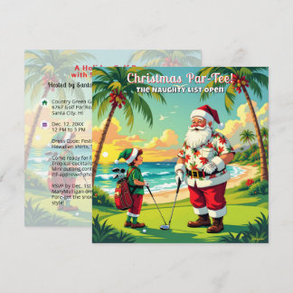 Invitation Christmas Par-Tee Fun Tropical Golf Santa Party SQ