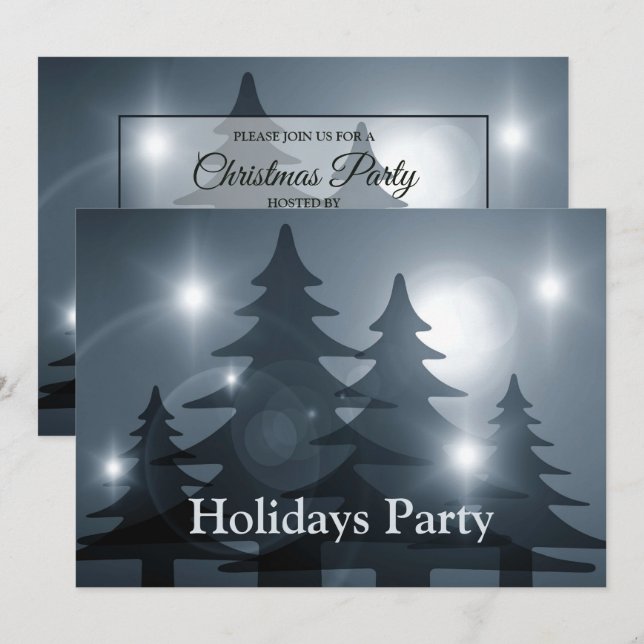 Invitation Christmas Party Blue Trees Holiday Winter Elegant (Devant / Derrière)