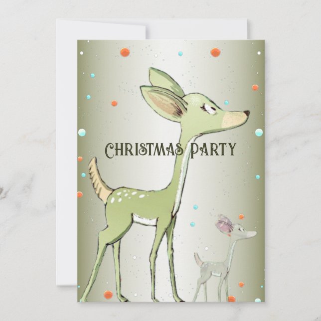 Invitation Christmas Party Green Deers Holidays Cute (Devant)
