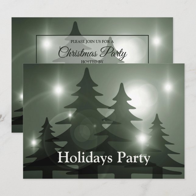 Invitation Christmas Party Green Trees Holiday Winter Elegant (Devant / Derrière)