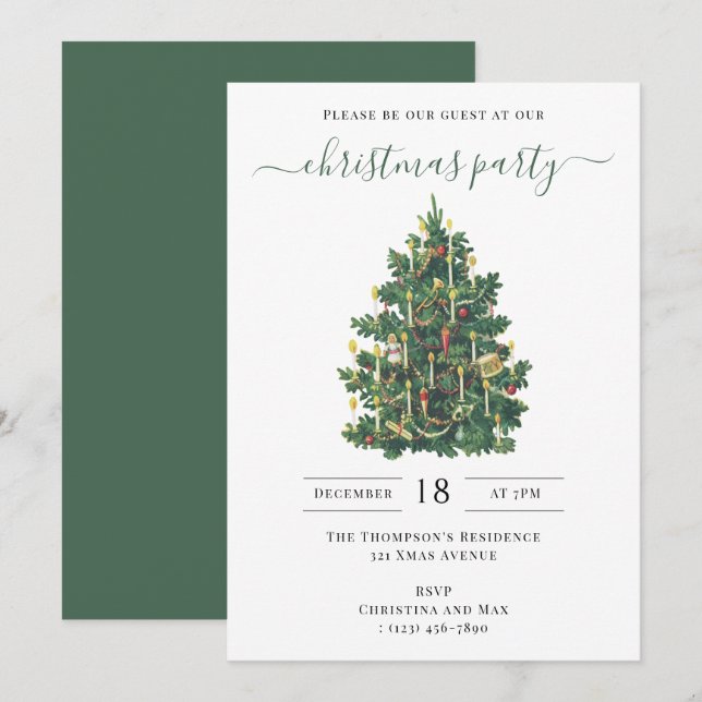 Invitation Christmas Party Holiday Vintage Elegant (Devant / Derrière)