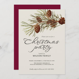 Invitation Christmas Party Pine Branch Modern Script Holiday