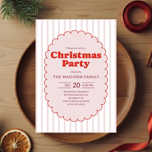 Invitation Christmas Party Retro Red Striped (Créateur téléchargé)