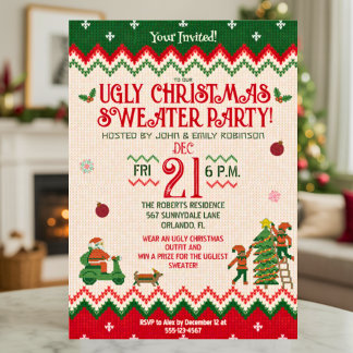 Invitation Christmas Party Ugly Sweater Funny Adult Holiday