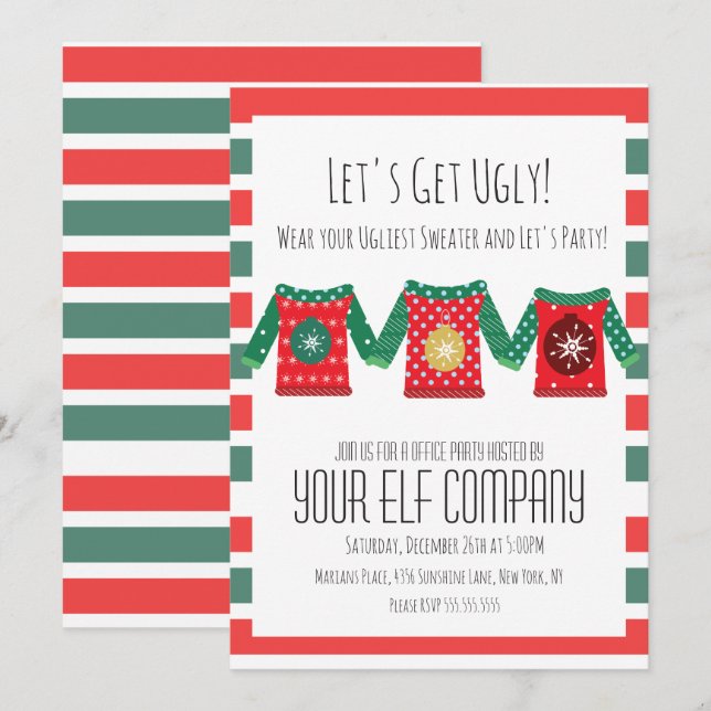 Invitation Christmas Party Ugly Sweaters Office Company Event (Devant / Derrière)