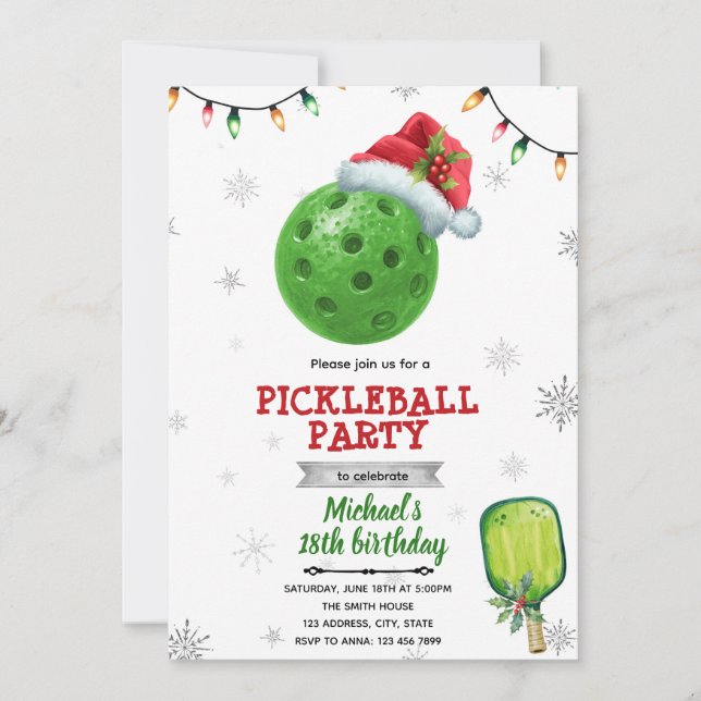 Invitation Christmas pickleball party invite (Devant)