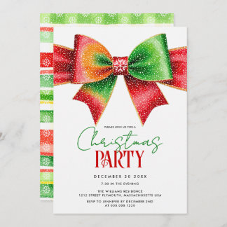 Invitation Christmas red and green bow and stripes party