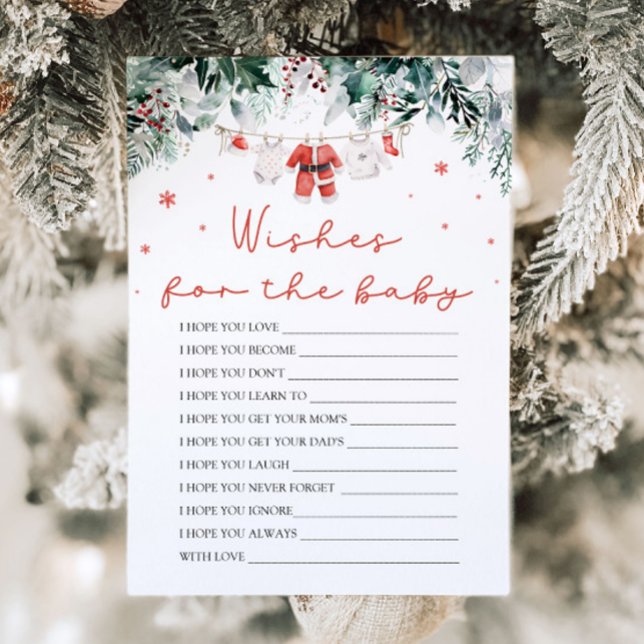 Invitation Christmas Red Père Noël souhaite pour le jeu de co (Watercolor Christmas Red Santa Baby Shower Wishes For Baby Advice Game)