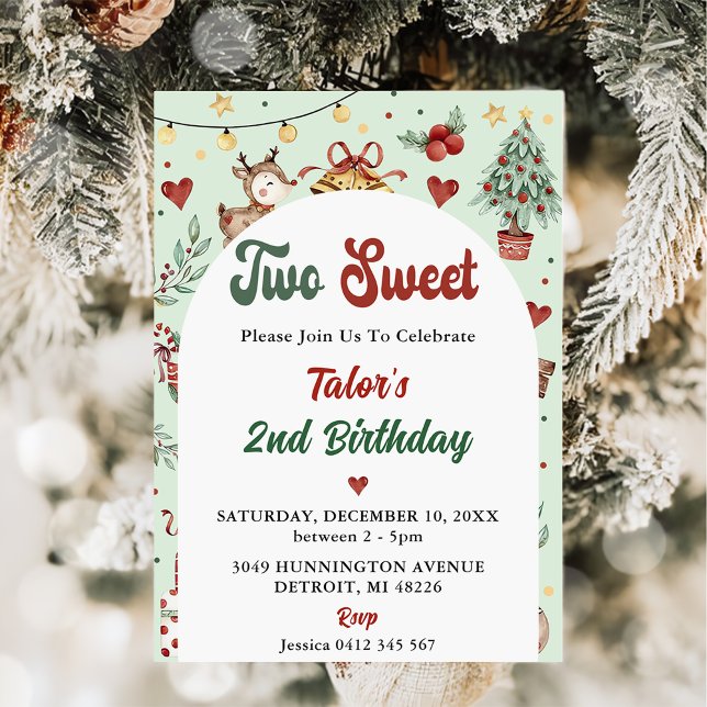 Invitation Christmas Reindeer Two Sweet 2e anniversaire (Créateur téléchargé)