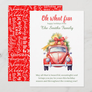 Invitation Christmas retro car postcard