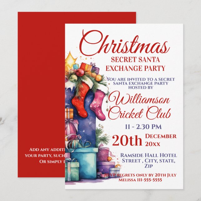 Invitation Christmas Secret Père Noël Exchange Party (Devant / Derrière)