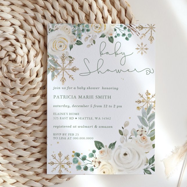 Invitation Christmas Snowflake Baby shower neutre genre (Christmas Snowflake Gender neutral Baby Shower Invitation)