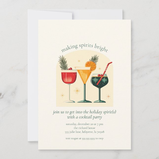 Invitation Christmas Spirits Holiday Cocktail Party (Devant)
