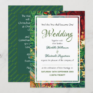 Invitation CHRISTMAS STARS Festive Red Green Gold Mariage
