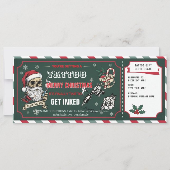 Invitation Christmas Tattoo Gift Certificate Card Voucher (Devant)
