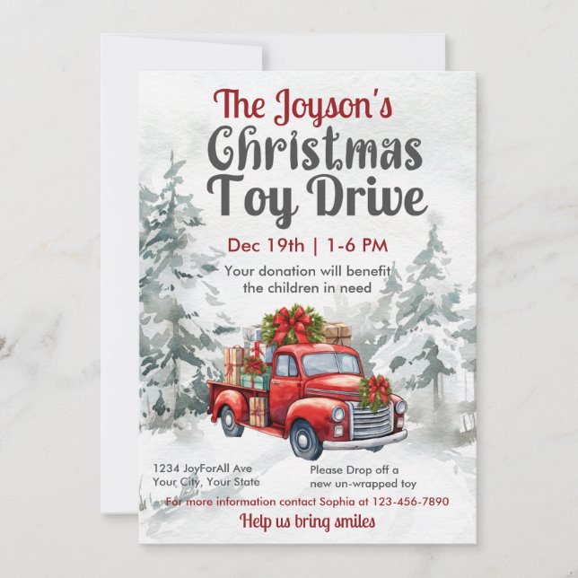 Invitation Christmas Toy Drive Famille ou Organisme de bienfa (Devant)