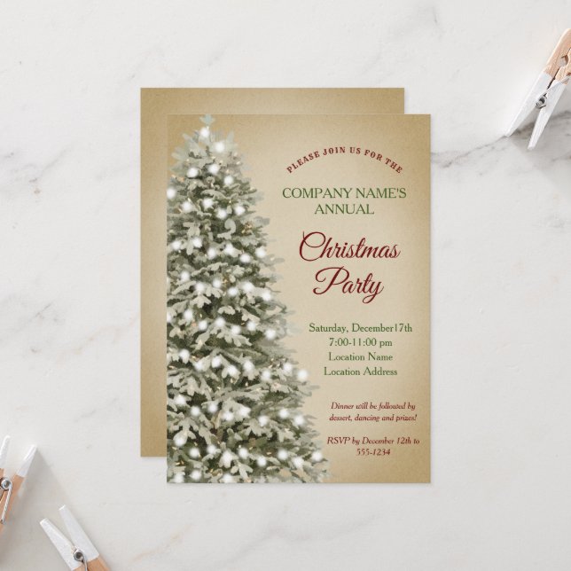 Invitation Christmas Tree Kraft Papier Société Fête (Devant/Arrière en situation)