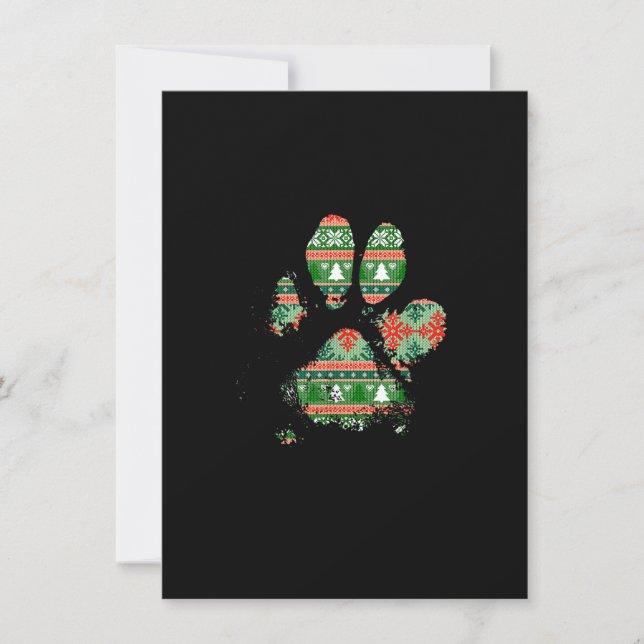 Invitation Christmas Tree Pattern Knit Muddy Messy Dog Paw Pr (Devant)