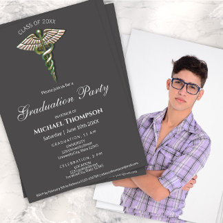 Invitation Chrome Holographic Caduceus Graduation | Photo