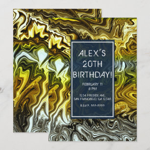 Invitation Chrome Liquid Metallic Or Argent Fête d'anniversai