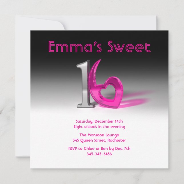Invitation Chromome et bonbons rose Sweet 16 (Devant)