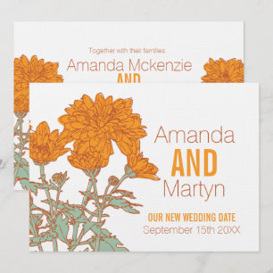 Invitation Chrysanthème de mariage blanc orange reporté