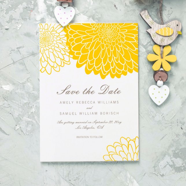 Invitation Chrysanthème jaune blanc Simple Enregistrer la dat (Créateur téléchargé)