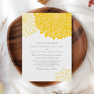 Invitation Chrysanthème jaune blanc Simple Mariage élégant