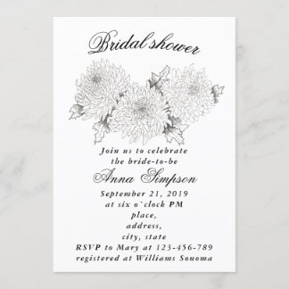 Invitation Chrysanthème noir et blanc nuptiale douche invita