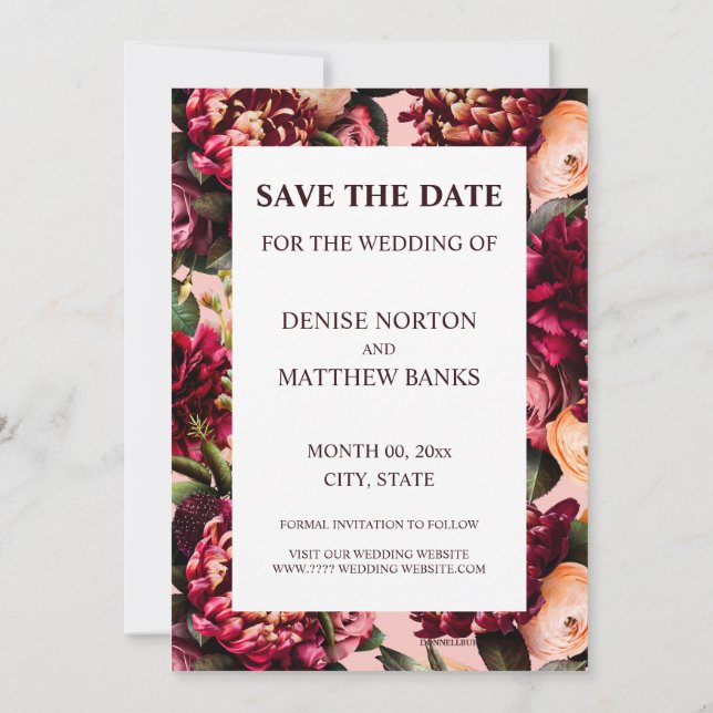 Invitation Chrysanthème romantique sur Gossamer Pink Date de  (Dos)
