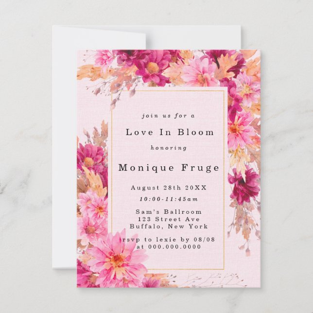 Invitation Chrysanthème rose chaud Amour dans Mariage en fleu (Devant)