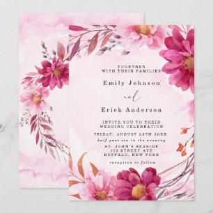 Invitation Chrysanthème rose chaud Mariage floral