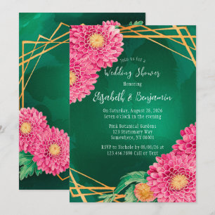 Invitation Chrysanthèmes rose Wedding shower géométrique or