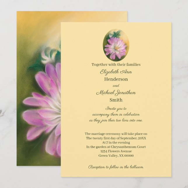 Invitation Chrysanthemum Mariage de fleurs rose et crème (Devant / Derrière)