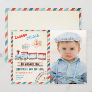Invitation Chugga Choo Train Vintage Garçon Rouge Bleu Annive